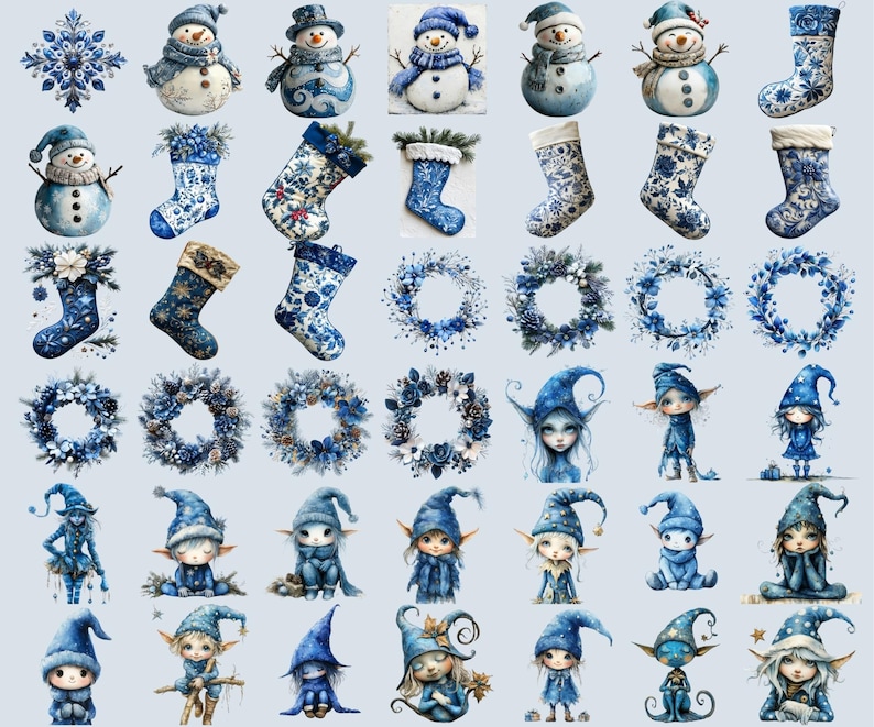 230+ Blue Christmas Clipart Bundle – Whimsical holiday elements in high-quality 10x10 inch PNGs, 300 DPI, with transparent backgrounds. Perfect for scrapbooking, DIY crafts, holiday cards, and digital designs. Instant download.