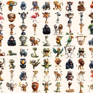 410+ Quirky Jungle Clipart PNG Funny Jungle Clipart - Funny Elongated Illustrations Funny Animal Stickers PNG Quirky Animals Jungle Stickers