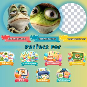 Whimsical frog PNG bundle, cute frog clipart for nursery decor, stickers and printable art projects