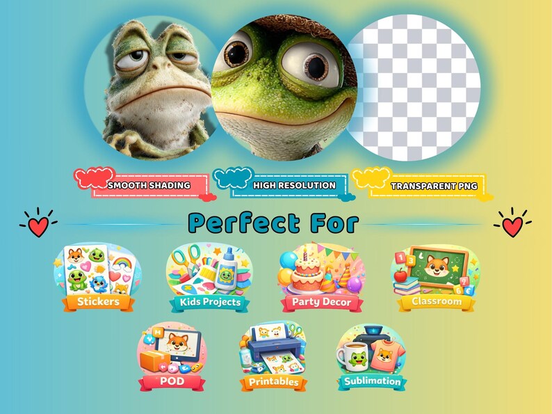 Whimsical frog PNG bundle, cute frog clipart for nursery decor, stickers and printable art projects