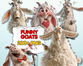 Funny Goat Clipart Bundle, 200+ Farm Animal PNG Designs, Shirt PNG Sublimation, Digital Download