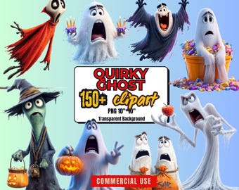 150+ Funny Ghost Clipart Bundle: Spooky Halloween PNG Graphics (Commercial Use - Digital Download)