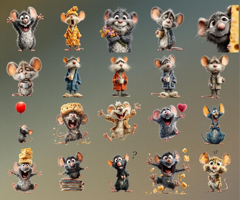 Discover 110+ Funny Quirky Mouse Clipart designs featuring adorable, silly, and cartoon-style mice perfect for creative projects. This cute mouse PNG bundle includes digital mouse art, printable mouse stickers and planner clipart ideal for POD designs, kids crafts, wall art, and scrapbooking. High-quality transparent PNGs bring playful charm to every DIY, printable, and digital creation.