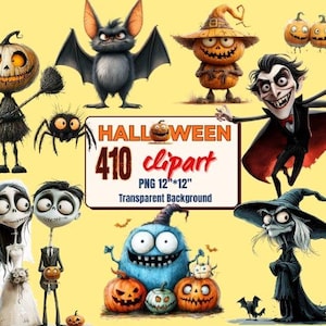 410 Quirky Halloween Clipart PNG Mega Bundle Funny Pumpkin Clipart Funny Elongated Illustrations Funny Ghost Stickers Quirky Witch Clipart
