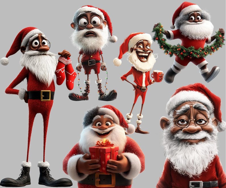 Black Santa Clipart Black Skin santa PNG black santa stickers quirky black santa art black santa digital art cute black santa clipart black santa graphics funny black santa png black skin santa bundle