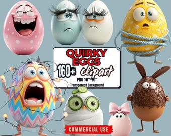 160+ Easter PNG Bundle Funny Egg Clipart: Quirky Egg Stickers (Commercial Use - Digital Download)