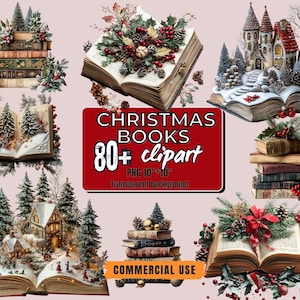 80+ Weihnachts Buch Clipart Bündel - Wunderliche festliche Buchkunst - Feiertaglich dekorierte Bücher in PNG - Wunderliche Buchkunst - Weihnachts Buch Clipart