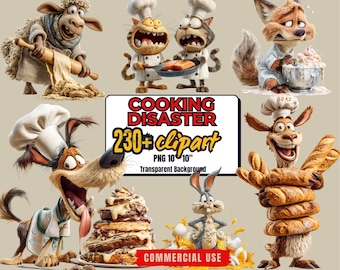 Funny Chef Animals Clipart Bundle: Quirky Kitchen PNG (Commercial Use - Digital Download)