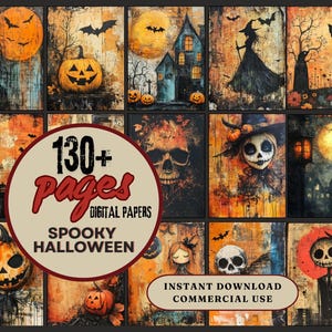 130+ Spooky Halloween Digital Paper Pack: Scrapbook & Journal Backgrounds (JPG Files)