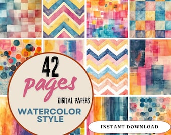 42 Watercolor Pattern Digital Paper: Textures for Scrapbooking (Digital Download)