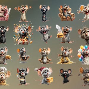 Discover 110+ Funny Quirky Mouse Clipart designs featuring adorable, silly, and cartoon-style mice perfect for creative projects. This cute mouse PNG bundle includes digital mouse art, printable mouse stickers and planner clipart ideal for POD designs, kids crafts, wall art, and scrapbooking. High-quality transparent PNGs bring playful charm to every DIY, printable, and digital creation.