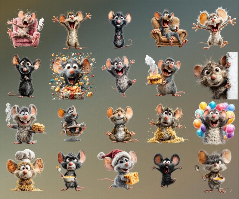Discover 110+ Funny Quirky Mouse Clipart designs featuring adorable, silly, and cartoon-style mice perfect for creative projects. This cute mouse PNG bundle includes digital mouse art, printable mouse stickers and planner clipart ideal for POD designs, kids crafts, wall art, and scrapbooking. High-quality transparent PNGs bring playful charm to every DIY, printable, and digital creation.