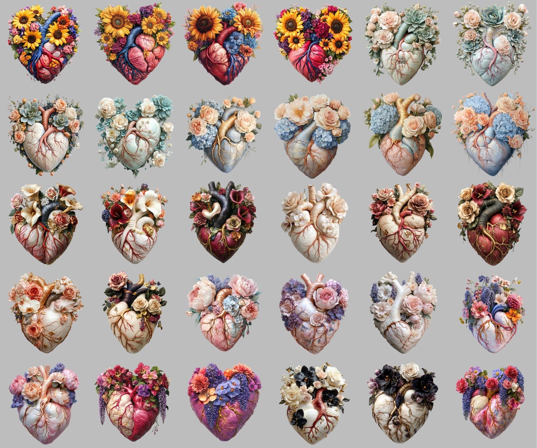 190+ Blooming Hearts Clipart Bundle: Floral Heart PNG (transparent ...