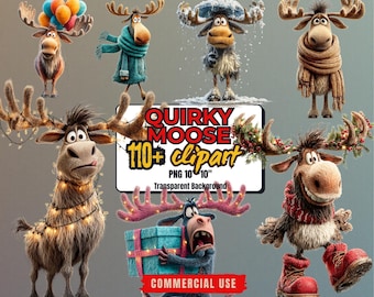 110+ Moose Clipart Bundle: Quirky Moose PNGs (Transparent Background, Commercial Use)