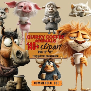 Plus de 140 cliparts animaux drôles de café PNG Clipart drôle de matin Stickers animaux drôles Animal insolite PNG Clipart café drôle Art café original