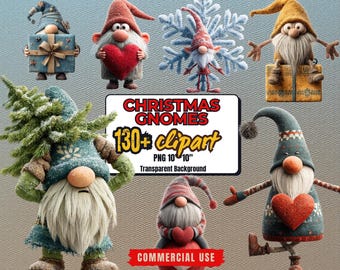 130+ Funny Christmas Gnomes Clipart Bundle: Quirky Gnome PNGs Graphics (Commercial Use - Digital Download)
