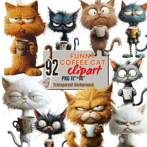 92 Clipart café drôle de chat PNG Clipart drôle de matin - illustrations allongées drôles Stickers chat drôle chat insolite PNG Clipart café drôle