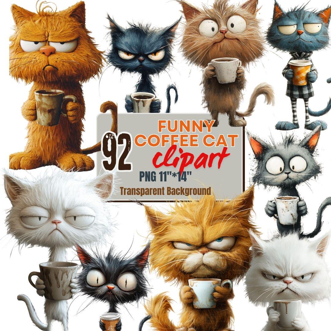92 Funny Coffee Cat Clipart PNG Funny Morning Clipart - Funny elongated illustrations Funny Cat Stickers Quirky Cat PNG Funny Coffee Clipart