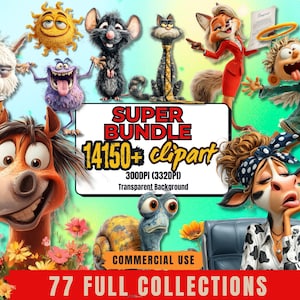 Cartoon Clipart PNG - 14150+ Cute Funny Animals, Seasonal Designs, Stickers, Sublimation - Commercial Use