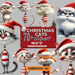 70+ Christmas Cats Clipart Bundle – świąteczny Mikołaj Kot PNG Słodka świąteczna sztuka kotów PNGs Xmas Cats Clipart Santa Cats Bundle Christmas Cats Art