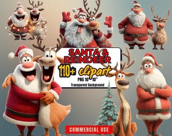 110+ Quirky Santa Clipart & Christmas Moose PNG Bundle: Silly Stickers - Holiday Planner Stickers