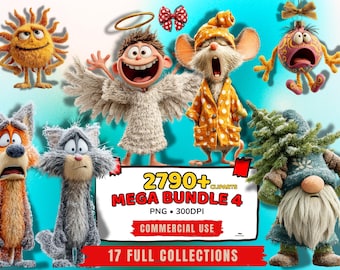 2790+ Mega Clipart Paket: 17 Sammlungen - Quirky Tier PNG Bundle (kommerzielle Nutzung)
