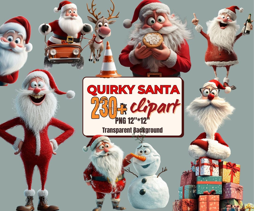 230 Quirky Funny Santa Clipart Bundle Christmas Pngs Transparent