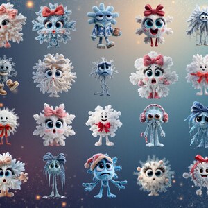 130+ funny quirky snowflakes clipart bundle featuring cute winter snowflake illustrations in high-resolution PNG format. Includes whimsical winter designs ideal for Christmas crafts, holiday cards, stickers, planners, and sublimation projects. This versatile snowflake PNG pack offers unique decorative elements perfect for DIY creators, digital projects, and print-on-demand products.