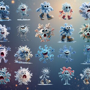 130+ funny quirky snowflakes clipart bundle featuring cute winter snowflake illustrations in high-resolution PNG format. Includes whimsical winter designs ideal for Christmas crafts, holiday cards, stickers, planners, and sublimation projects. This versatile snowflake PNG pack offers unique decorative elements perfect for DIY creators, digital projects, and print-on-demand products.