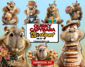 Capybara Clipart Bundle – 120+ Funny Animal PNG Graphics, Commercial Use