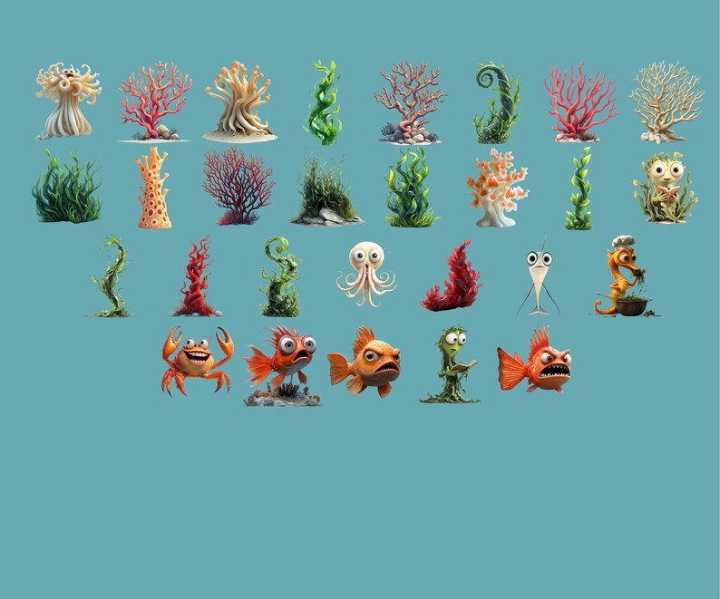 300+ Ocean Life Clipart Bundle – Fish Sea Creatures Corals Marine Life PNGs - Ocean Animals Digital Clipart Underwater Clipart Sea Life PNG