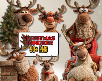 90+ Funny Christmas Reindeer PNG Bundle: Quirky Christmas Animals - Festive Holiday Clipart Designs