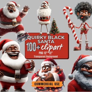 100+ zwarte kerstman clipartbundel eigenzinnig grappig schattig zwarte huid kerstman png's transparante achtergrond voor vakantie ambachten kerstkaarten digitale ontwerpen