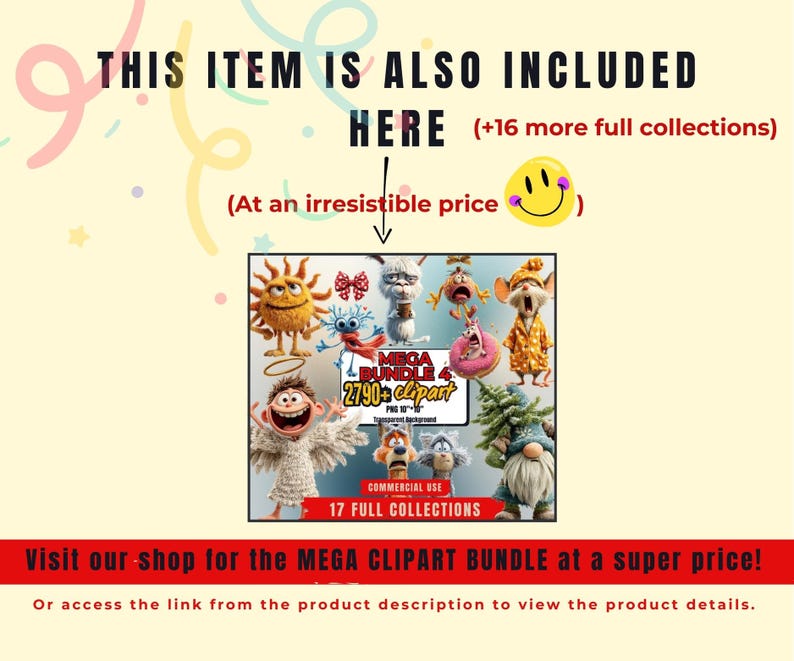 You can also find this full collection inside our Large 2790+ Quirky Mega Clipart Bundle, which includes an extensive range of themed graphics—such as quirky monsters, decorative bows, Christmas illustrations, winter designs, Easter bunny art, heart doodles, unicorn characters, and charming animal clipart.