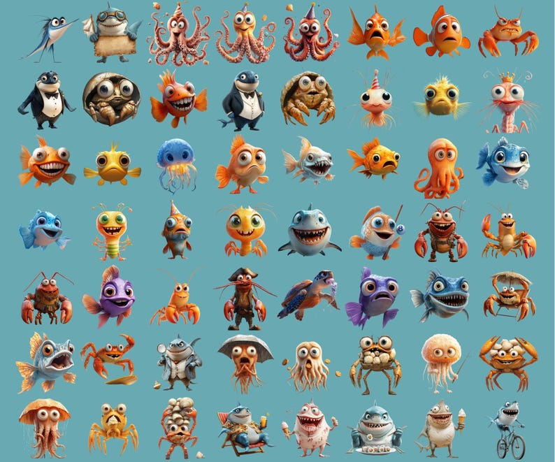300+ Ocean Life Clipart Bundle – Fish Sea Creatures Corals Marine Life PNGs - Ocean Animals Digital Clipart Underwater Clipart Sea Life PNG