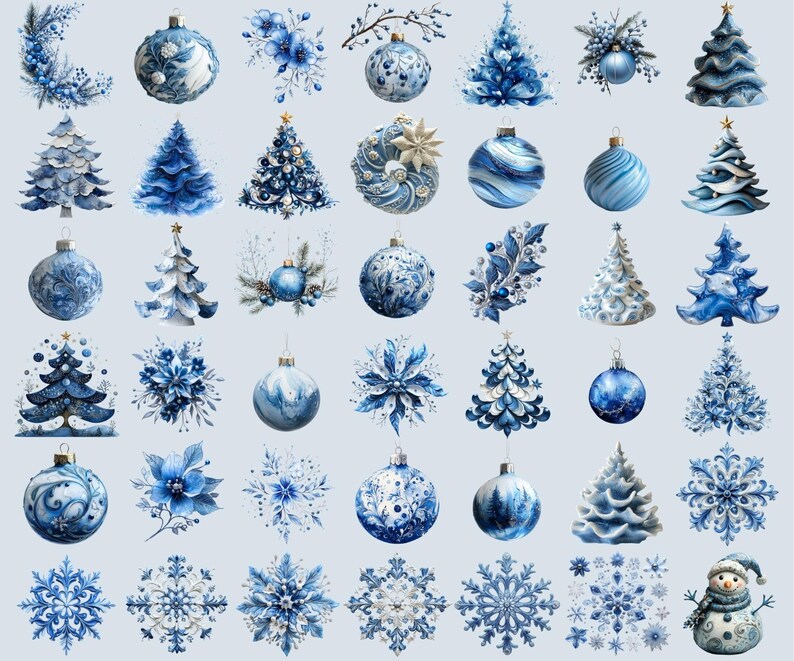 230+ Blue Christmas Clipart Bundle – Whimsical holiday elements in high-quality 10x10 inch PNGs, 300 DPI, with transparent backgrounds. Perfect for scrapbooking, DIY crafts, holiday cards, and digital designs. Instant download.