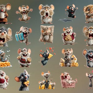 Discover 110+ Funny Quirky Mouse Clipart designs featuring adorable, silly, and cartoon-style mice perfect for creative projects. This cute mouse PNG bundle includes digital mouse art, printable mouse stickers and planner clipart ideal for POD designs, kids crafts, wall art, and scrapbooking. High-quality transparent PNGs bring playful charm to every DIY, printable, and digital creation.