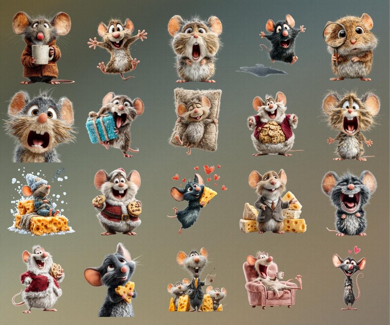 Discover 110+ Funny Quirky Mouse Clipart designs featuring adorable, silly, and cartoon-style mice perfect for creative projects. This cute mouse PNG bundle includes digital mouse art, printable mouse stickers and planner clipart ideal for POD designs, kids crafts, wall art, and scrapbooking. High-quality transparent PNGs bring playful charm to every DIY, printable, and digital creation.
