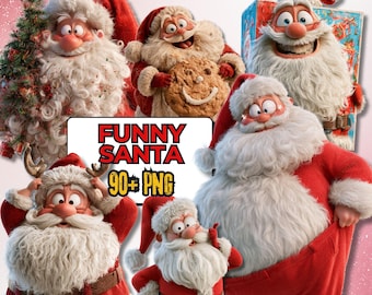 90+ Funny Christmas Santa PNG Bundle,  Silly Santa Clipart, Quirky Holiday Designs