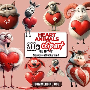 Plus de 200 lots de cliparts excentriques amour animal - Clipart Saint-Valentin PNG - Art animaux mignons Saint-Valentin sur fond transparent à usage commercial