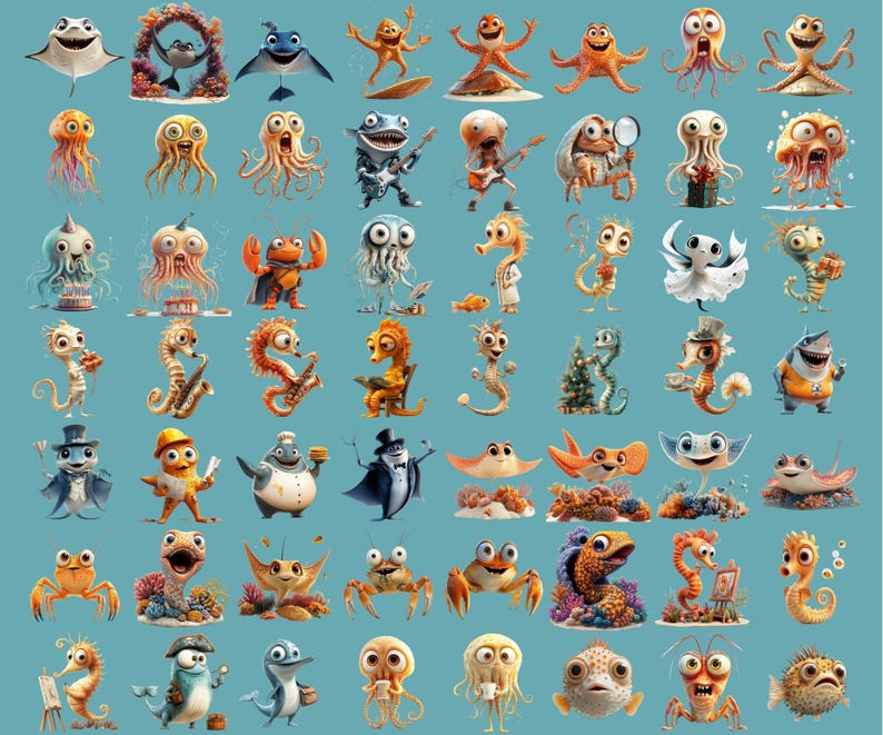 300+ Ocean Life Clipart Bundle – Fish Sea Creatures Corals Marine Life PNGs - Ocean Animals Digital Clipart Underwater Clipart Sea Life PNG