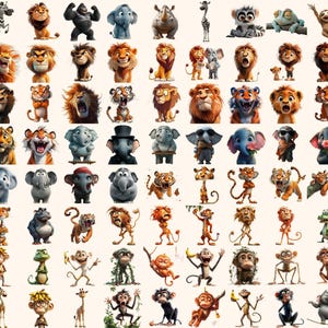 410+ Quirky Jungle Clipart PNG Funny Jungle Clipart - Funny Elongated Illustrations Funny Animal Stickers PNG Quirky Animals Jungle Stickers