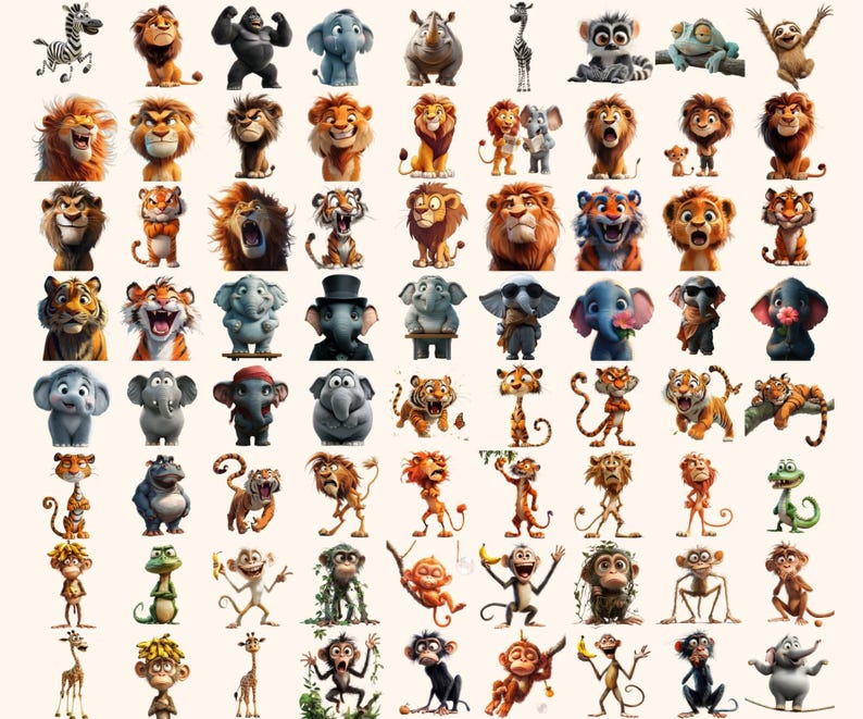 410+ Quirky Jungle Clipart PNG Funny Jungle Clipart - Funny Elongated Illustrations Funny Animal Stickers PNG Quirky Animals Jungle Stickers