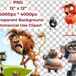 410+ Quirky Jungle Clipart PNG Funny Jungle Clipart - Funny Elongated Illustrations Funny Animal Stickers PNG Quirky Animals Jungle Stickers