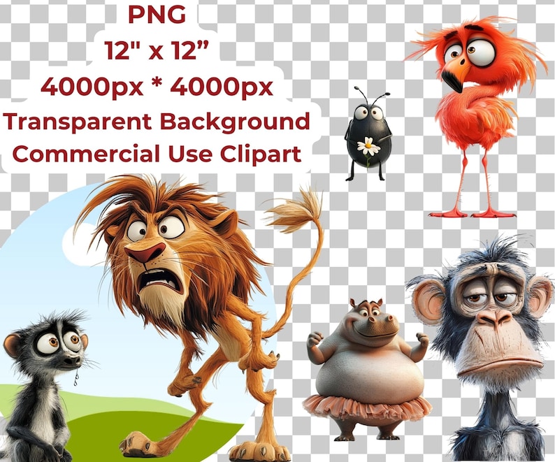 410+ Quirky Jungle Clipart PNG Funny Jungle Clipart - Funny Elongated Illustrations Funny Animal Stickers PNG Quirky Animals Jungle Stickers
