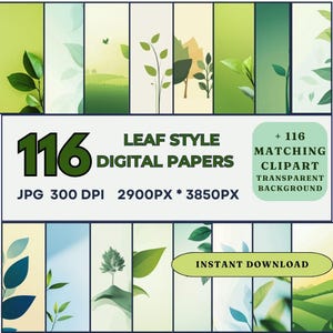 116 Grünes Blatt Digitales Papier - Nachhaltigkeit Wallpapers Kollektion Umweltfreundlich - Scrapbooking Blatt Clip Art Ökologie Drucke Biologie Clipart