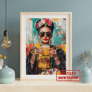Póster digital con retrato de Frida Kahlo - Impresión de retrato de Frida en lienzo digital grande Arte de pared feminista Póster de arte de pared imprimible Impresiones digitales