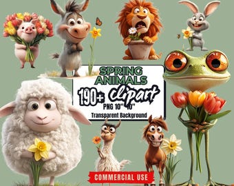 Más de 190 imágenes prediseñadas de animales de primavera: Imágenes PNG de animales florales (uso comercial - descarga digital)