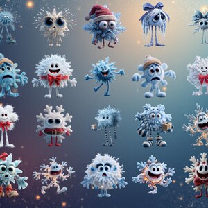 130+ funny quirky snowflakes clipart bundle featuring cute winter snowflake illustrations in high-resolution PNG format. Includes whimsical winter designs ideal for Christmas crafts, holiday cards, stickers, planners, and sublimation projects. This versatile snowflake PNG pack offers unique decorative elements perfect for DIY creators, digital projects, and print-on-demand products.