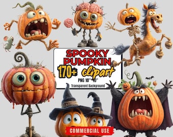 Funny Pumpkin Clipart Bundle: Spooky Halloween PNG Graphics (Commercial Use - Digital Download)